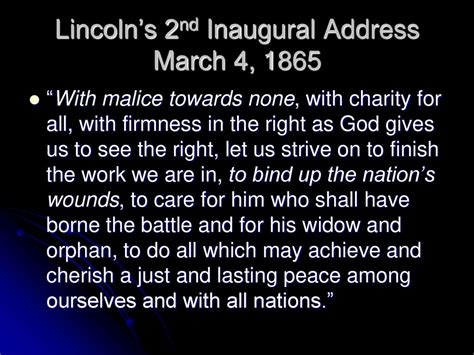 with malice toward none quote|March 4, 1865: Second Inaugural Address .